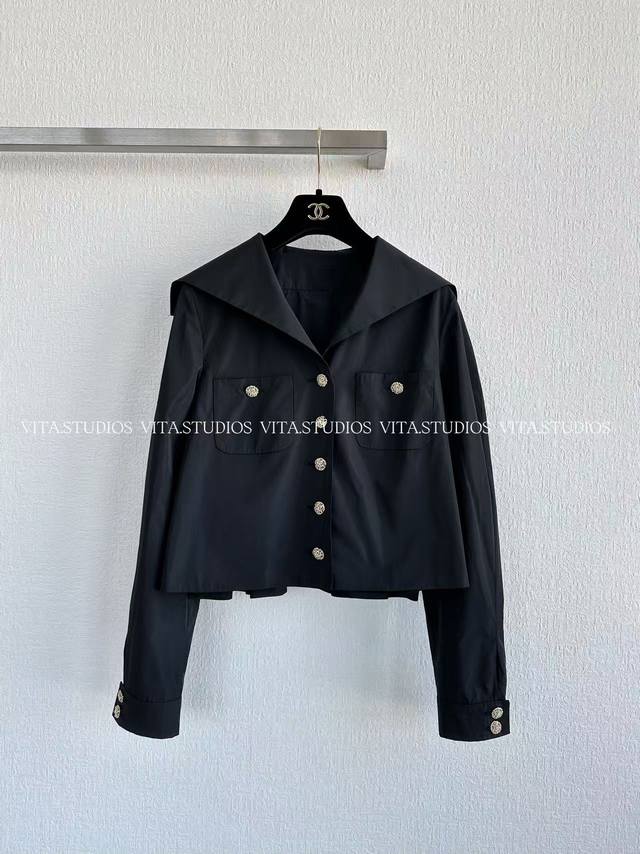 Hot Item In Stock Navy Collar Short Jacket Made of silk-polyester taffeta, a ble