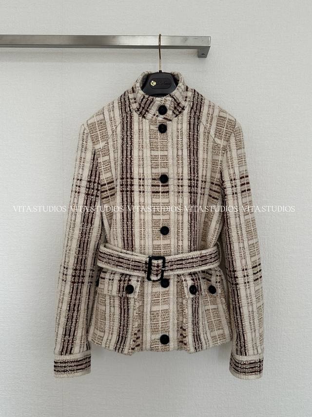 New Arrival Pre-sale Plaid Waist-cinching Coat 50% Wool 30% Polyester 20% Viscos
