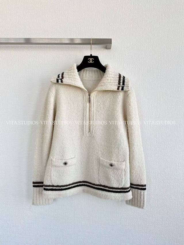 Hot Item In Stock Half-Zip Collared Knit Sweater Made of cashmere and wool blend