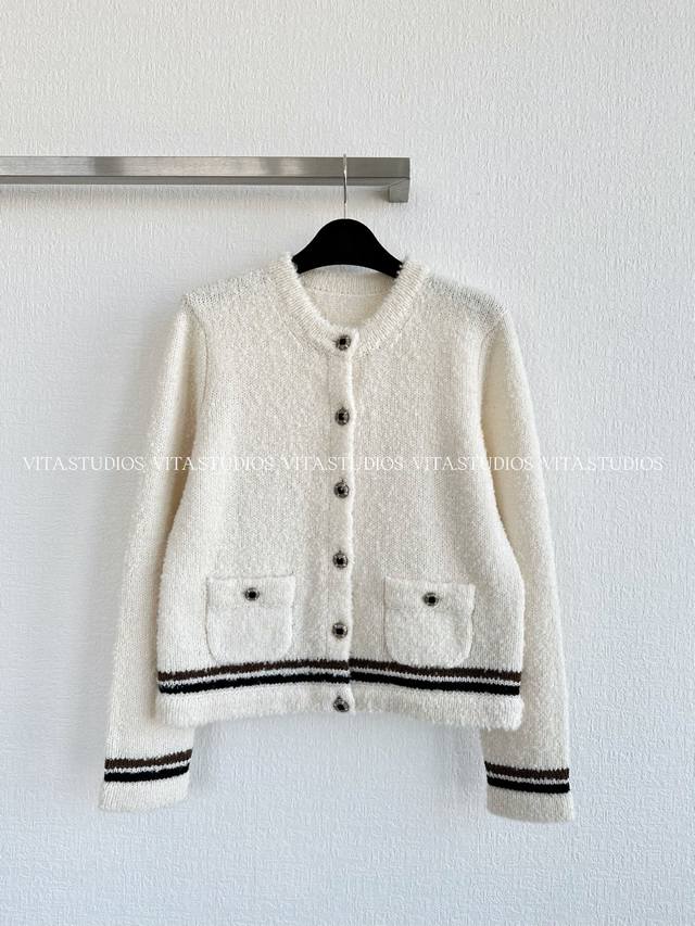 Hot Item In Stock Button-Up Striped Cardigan Made of cashmere and wool blend fab