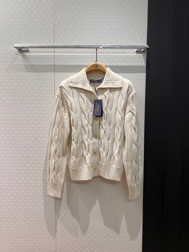 New Polo Collar Cable Knit Wool Knit Cardigan, Old Money Style, Casual, Versatil