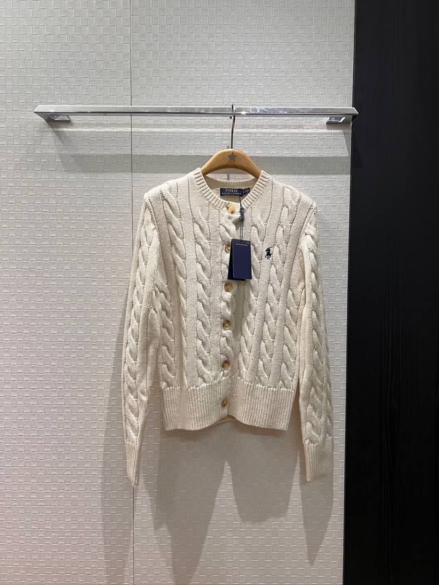 New style round neck knitted wool cardigan with pony embroidery on the chest, ol