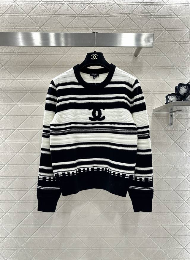 Chane*2026 New Arrival: Striped Plush Letter Knit Sweater. Made with custom Yb w