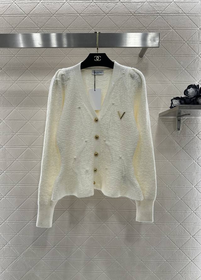 Valentin*2026 New Arrival Puff Sleeve Waist-Defining Feather Knit Cardigan Custo