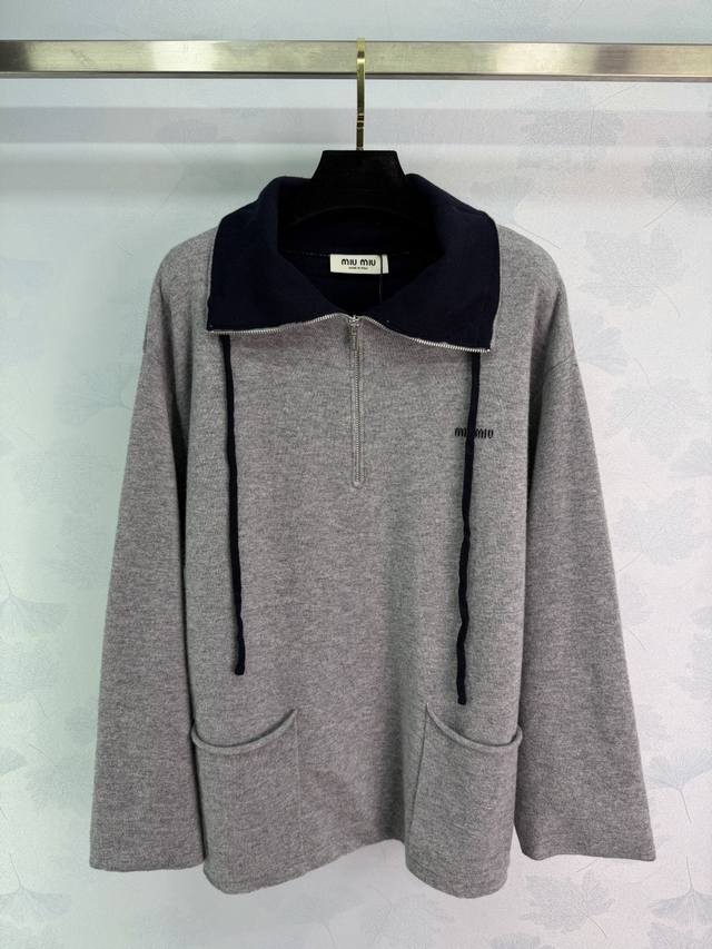 Miu*25 Autumn/Winter New Half-Zip Sweater, Custom Cashmere, Soft and Delicate, E