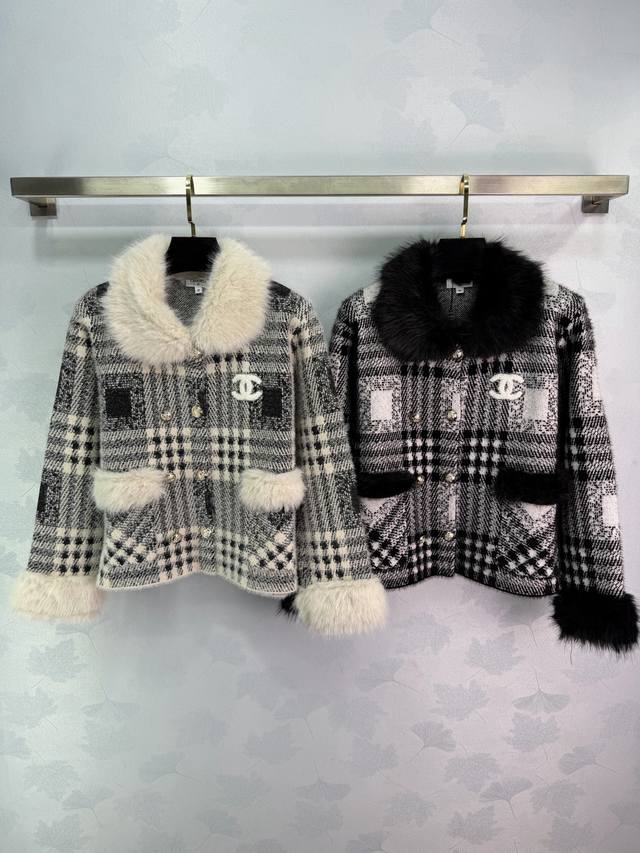 Ch*25 Autumn/Winter New Retro Style Coat, Black and White Checkered Pattern + Fu