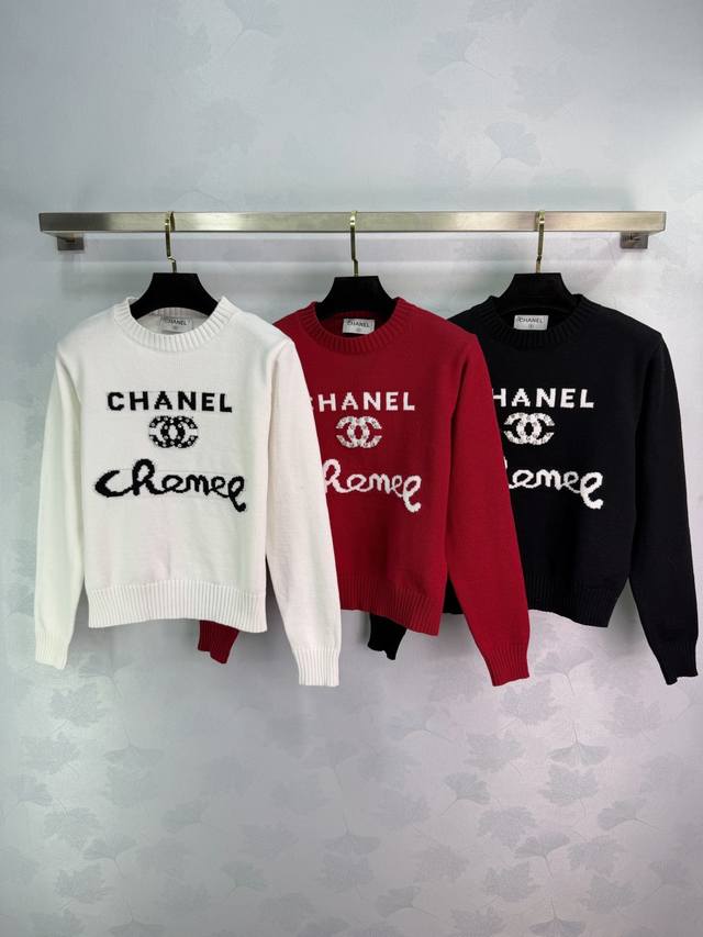 Ch* 2026 Early Spring New Letter Jacquard Pullover Knit Long-Sleeve Sweater! Mad
