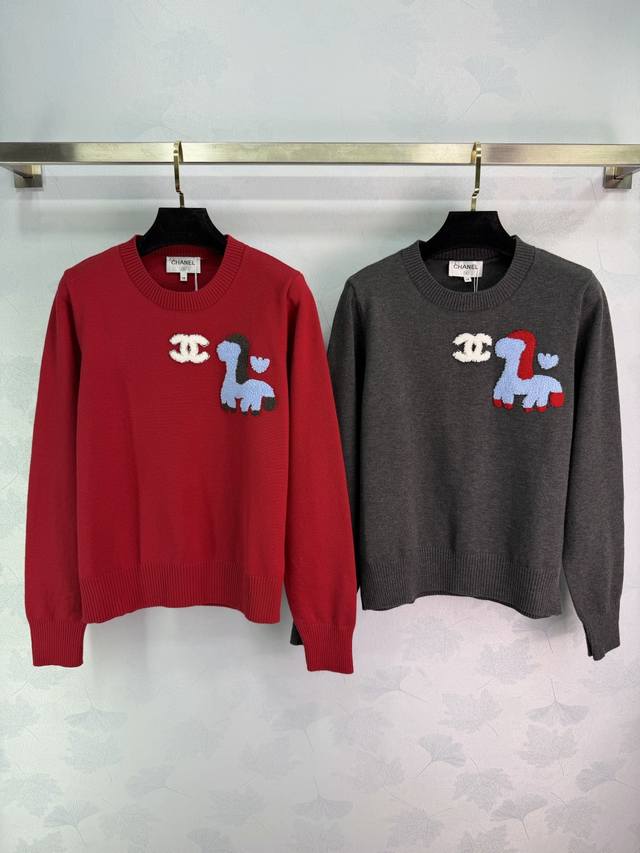 Ch*26 Early Spring New Embroidered Knit Sweater. Soft knit fabric. Horse and dou