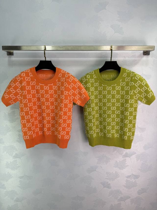 Gucc* 2026 Early Spring New Jacquard Knit Crew Neck Short-Sleeve T-Shirt! Custom