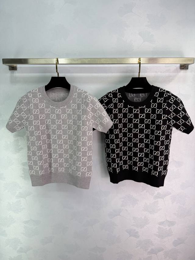 Gucc* 2026 Early Spring New Jacquard Knit Crew Neck Short-Sleeve T-Shirt! Custom