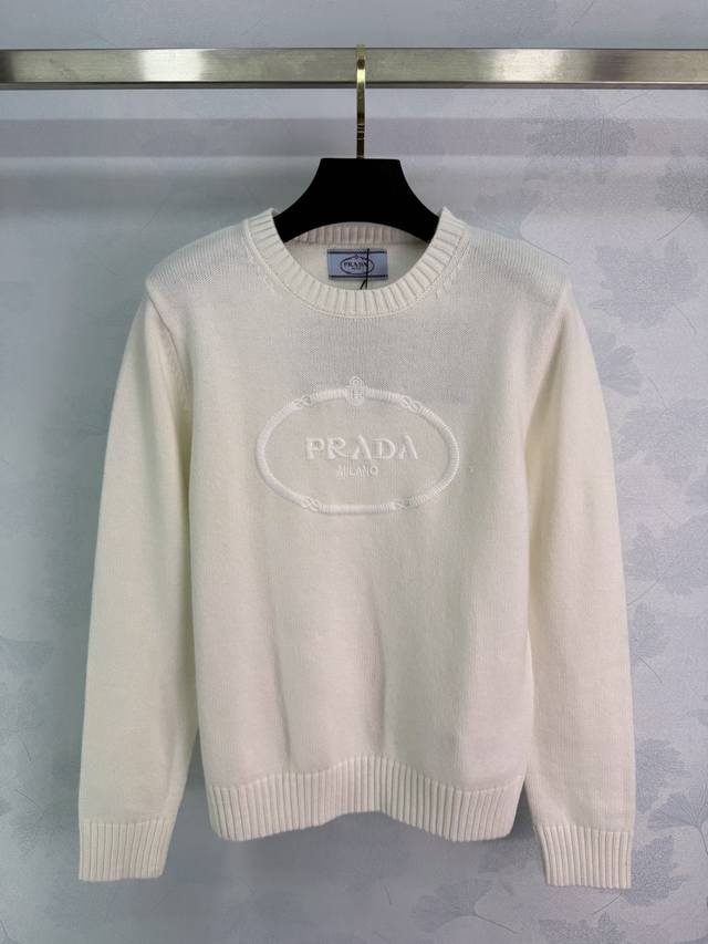 pr*25 Autumn/Winter New Creamy White Knit Sweater. Made with high-quality wool,