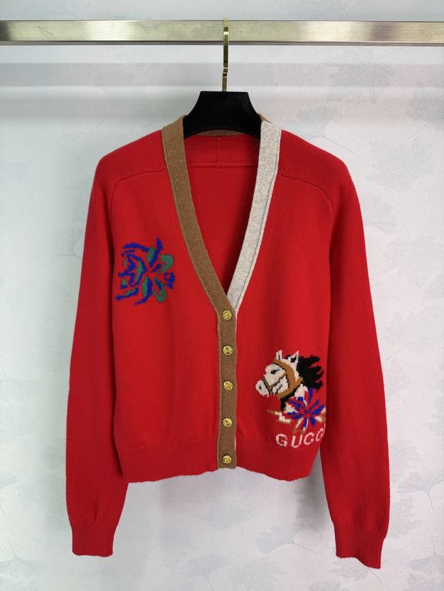 Gu*2026 Early Spring New Zodiac Series Knitted Cardigan, wool blend, soft and sk