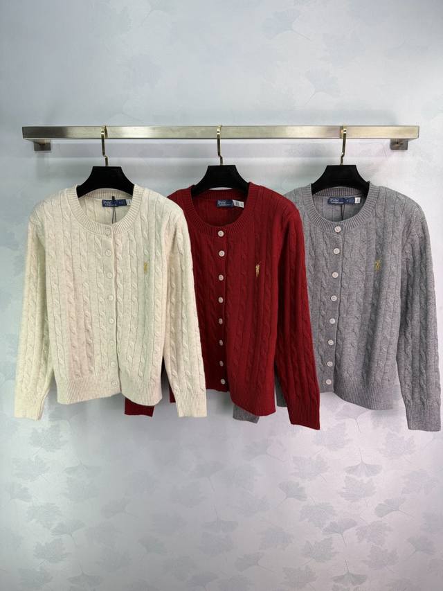 po*25 Autumn/Winter New Cable Knit Cardigan, Classic Round Neck + White Buttons,