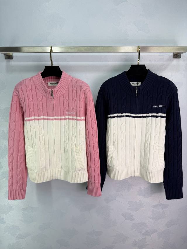 Miu*26 Early Spring New Patchwork Knit Cardigan, Ribbed + Twisted Design, Full o