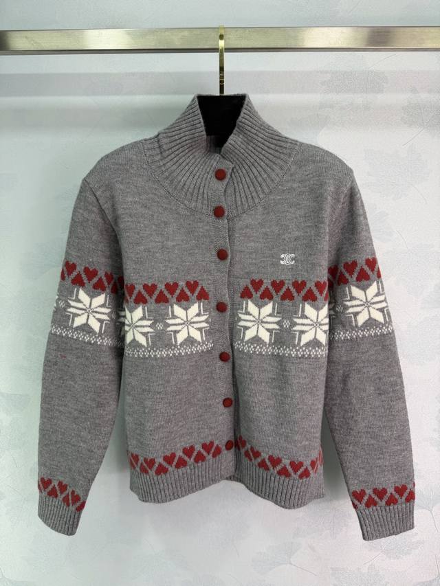 Ce*25 Autumn/Winter New Fair Isle Style Turtleneck Knit Cardigan, Color-Blocked