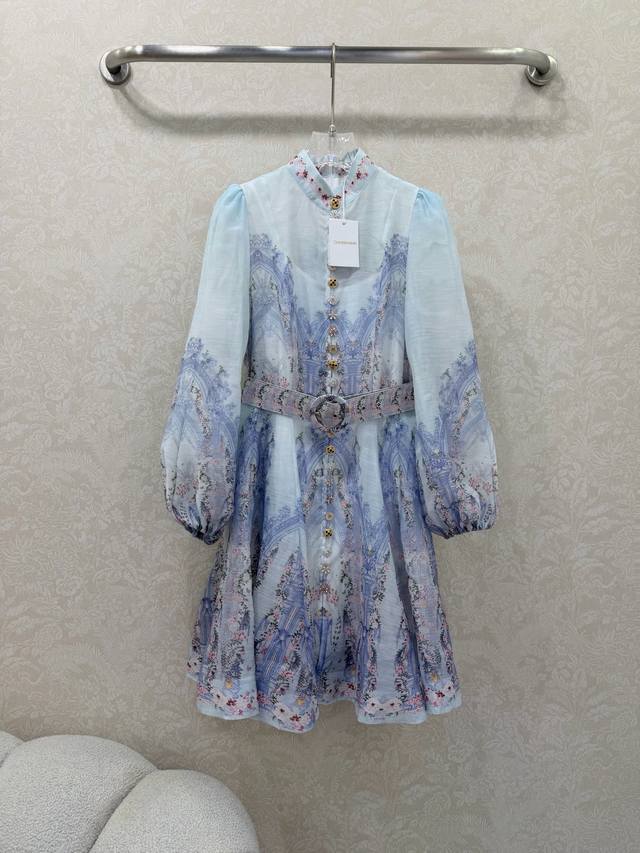 Zimmerman*Zimmerman 26 New Floral Stand Collar Short Dress. The small stand coll