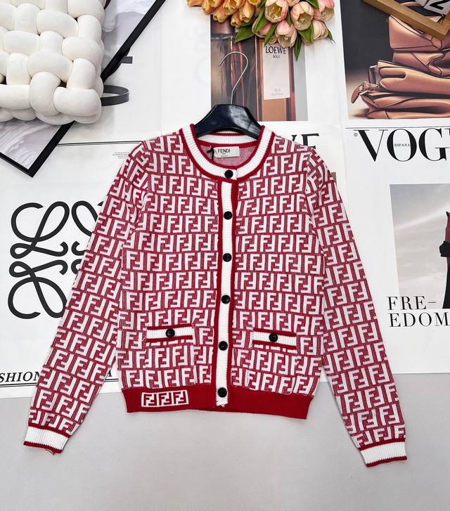2026Ssfendi Ff Knitted Cardigan New Year Red Double F Classic Logo Letter Jacqua