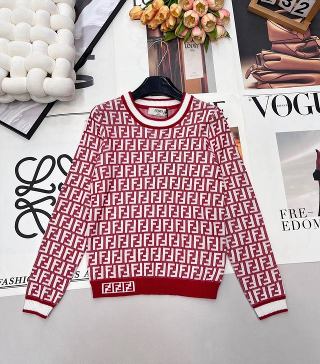 26Ssfendi Ff Knitted Long-Sleeve Sweater New Year Red Double F Classic Logo Lett