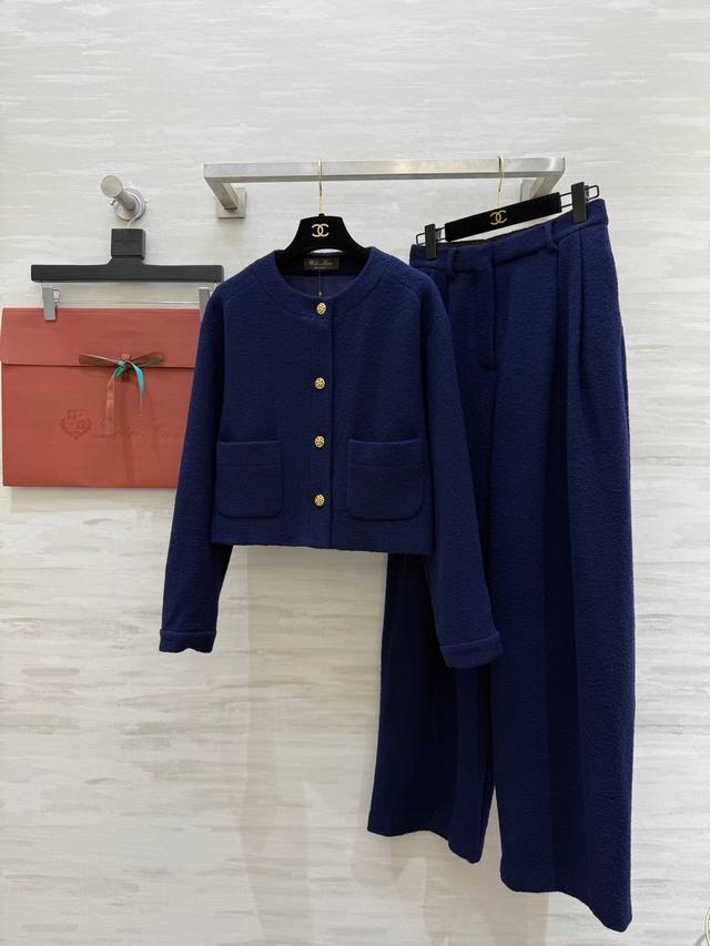 Loro pian2 Autumn/Winter New Tweed Coat, Dark Blue with Metal Buttons, Vintage W