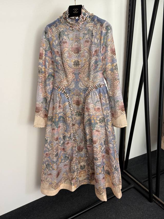 Style No. 20259251 Zimmermann *New Retro-Style Floral Print Gold Beaded Bow Sta