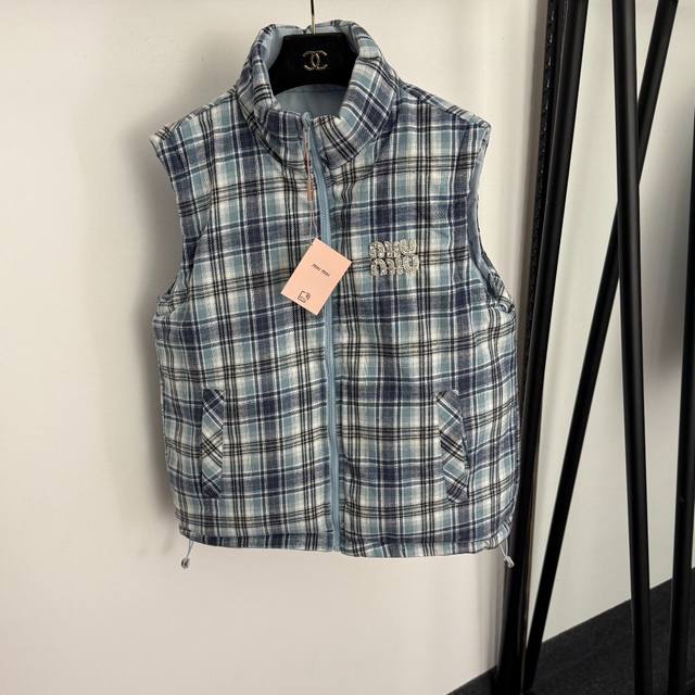 Style No. 20259237 Miumi* New Rhinestone Logo Embroidered Reversible Cotton Ves