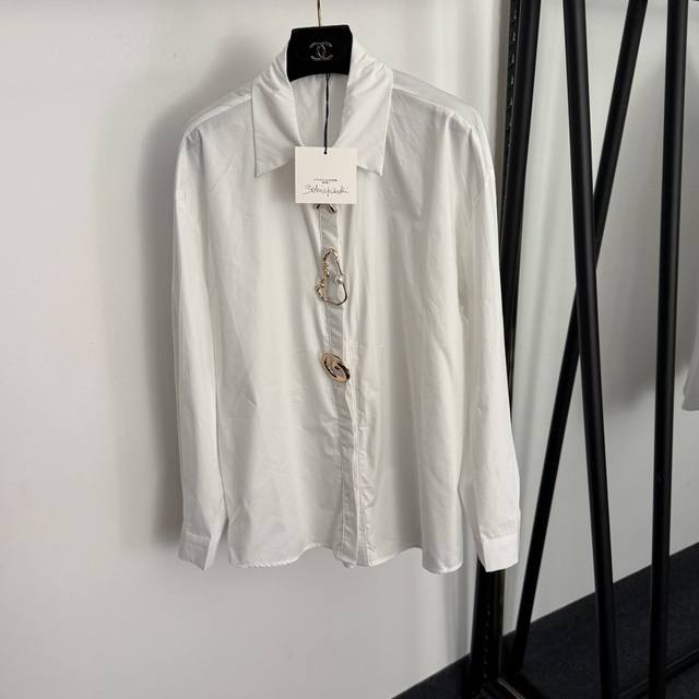 Style No. 20259231 Schiaparelli *New Metallic Button Lapel Long-Sleeve Shirt, Wh