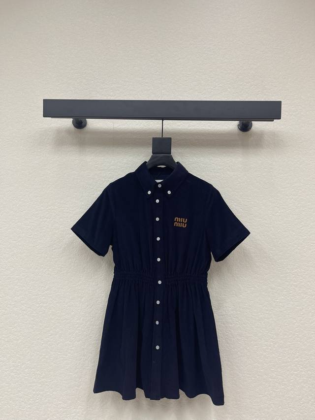 Miumi*26 Early Spring New Collared Open-front Short-Sleeve Dress. Made of custom