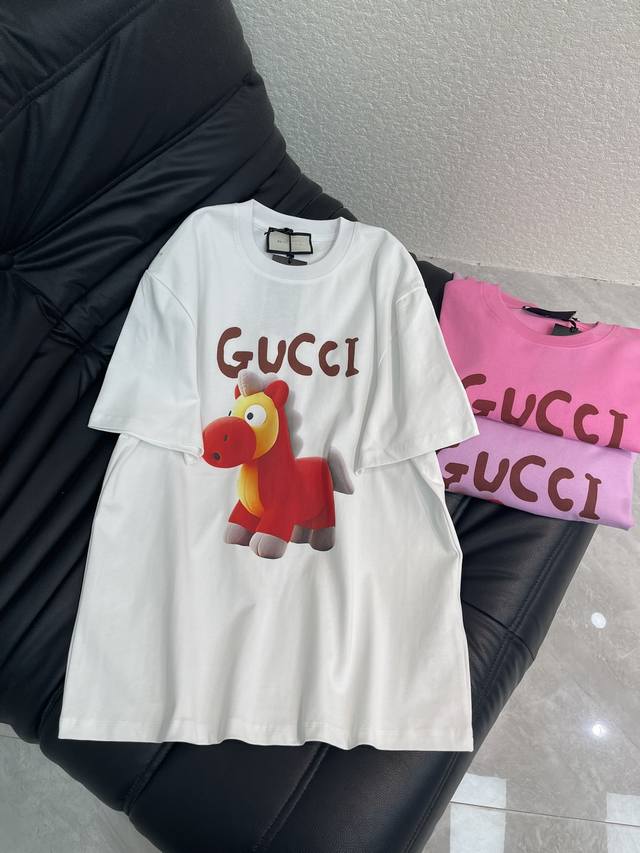 Gucc*26 Spring/Summer New Cartoon Pony Short-Sleeve T-Shirt, Pure Cotton Fabric,