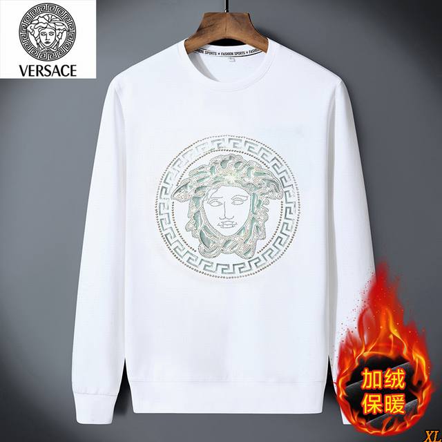 Versace Exclusive Real Shot New Winter High-Quality Fleece-Lined Thick Crew Nec