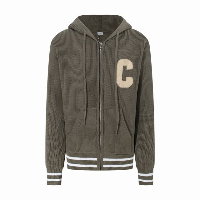 Celine 2025 New Embroidered Letter Chunky Knit Couple Zipper Hooded Sweater Car