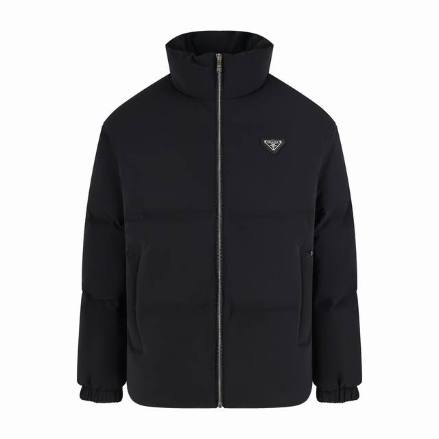 Pra Triangle Logo Stand Collar Down Jacket, Black (DDD). Original version purcha