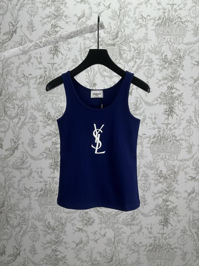 Saint Laurent 25Ss New Le Cassandre Solid Color Crew Neck Logo Print Sleeveless