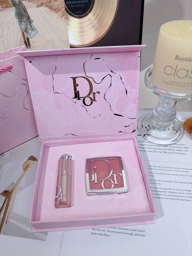 Dior Limited Edition Cherry Blossom Pink 001 Lipstick + 001 Blush Two-Piece Set
