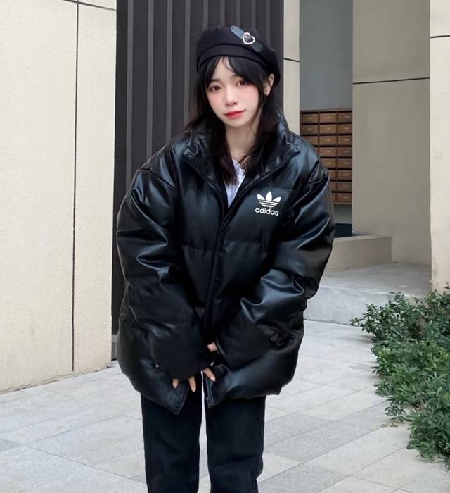 Adidas Originals Winter Leather Jacket, Leather Coat, Leather Cotton-padded Jack