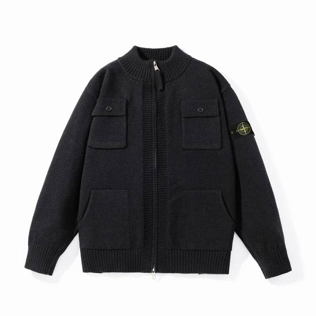 New Arrival DDD Stone Island New Sleeve Badge Logo Stand Collar Knit Cardigan,