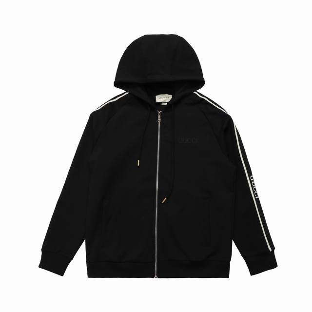 Top Version] Product Name: Gucci Embroidered Logo Zipper Cardigan Casual Hooded