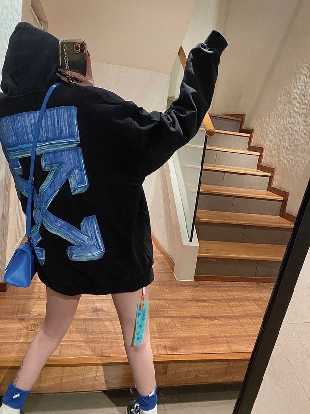 Special Offer Blue Off White Crayon Arrow Fleece Hoodie DDD I'm such a fashion
