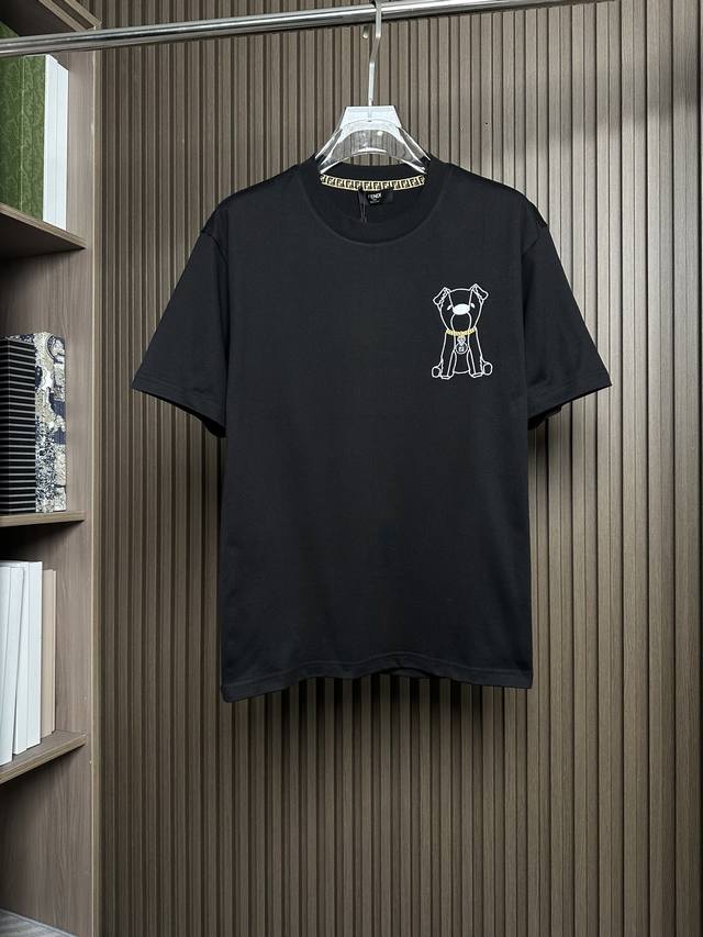 Black~ DDD Fd Fendi 26Ss Spring/Summer New Crew Neck Short-Sleeve T-Shirt, Fabr