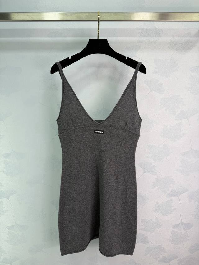 Miumi*2026 Early Spring New Knitted Spaghetti Strap Dress, custom-made Yb cashme