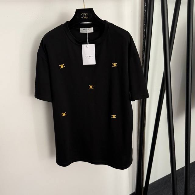 Style No. 20260156 Celin* New Gold Hardware Logo Decorated Pure Cotton Short-Sl