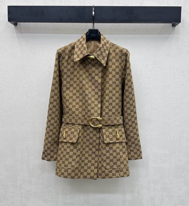 Gucc*2026 New Arrival: Jacquard Waistband Mid-Length Coat, Custom Made with Impo