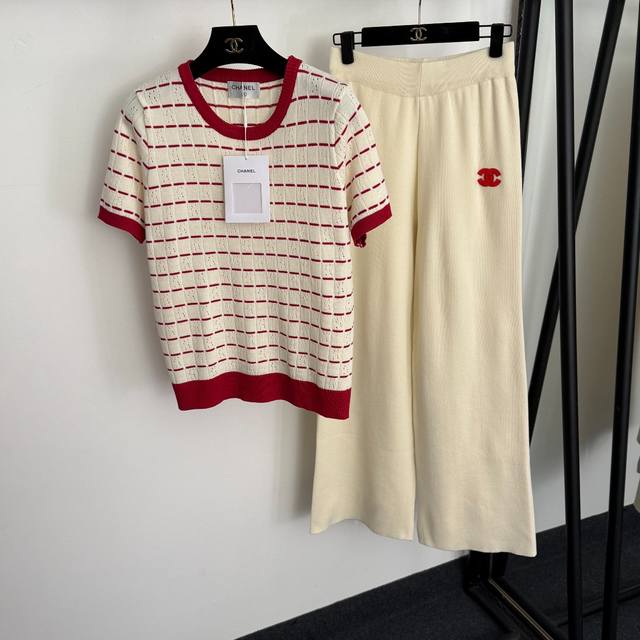 Style No. 20260539 Chanel* New Set: Chanel Logo Embroidered Striped Short-Sleev