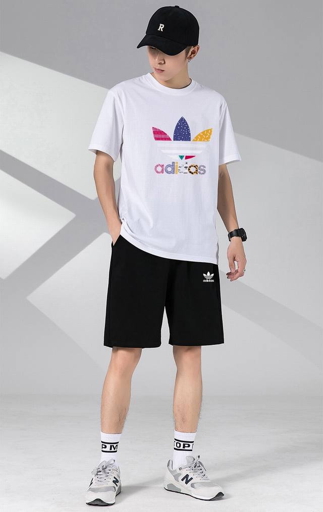 Adidas Trefoil new short-sleeved shorts sports suit! Versatile and suitable for