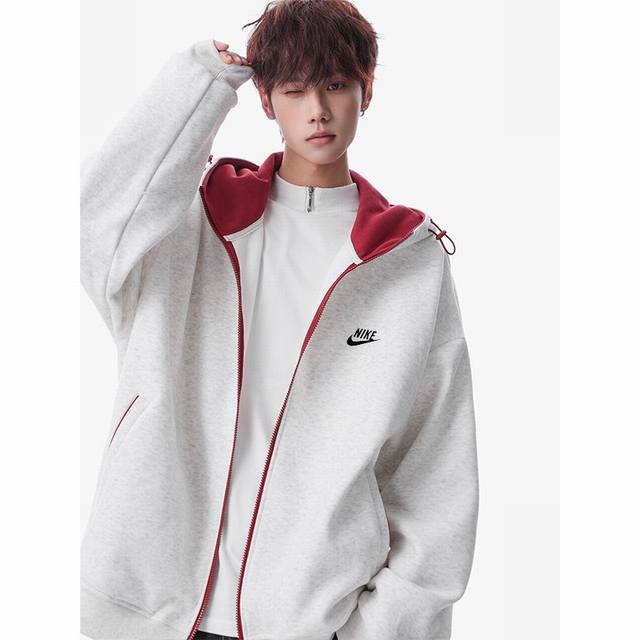 New Arrival! Nike New Couple Style Silver Fox Fleece High-Grade Cotton Hooded Sw