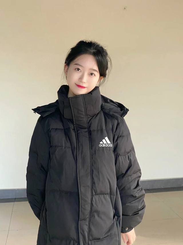 2025 Adidas Winter New Hooded Long Down Jacket, filled with 90% white duck down,