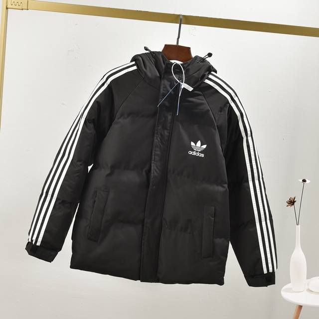 New Arrival! Adidas 24Ss Adidas three-stripe couple hooded cotton-padded jacket,
