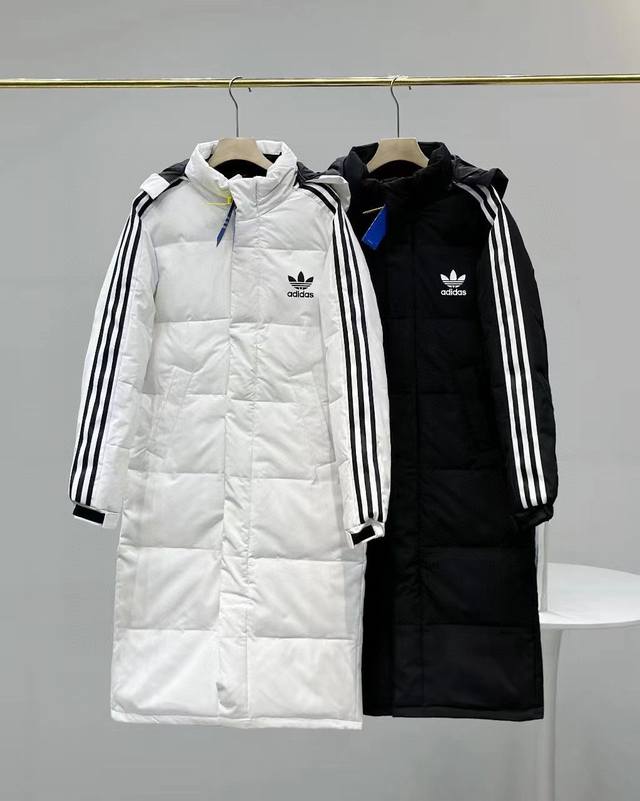 New Arrival! Adidas Originals Three Stripes Webbing Long Down Jacket for Couples