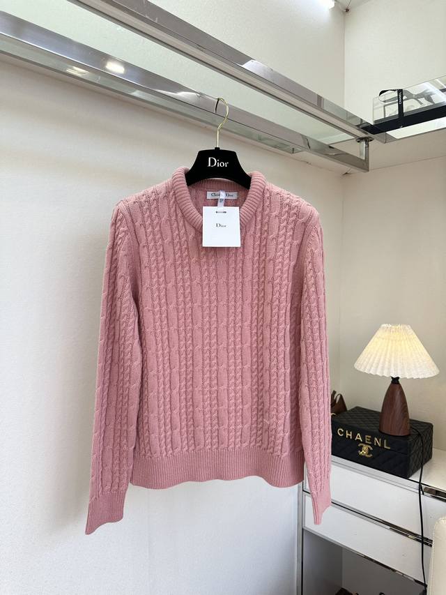 25 F Dior minimalist style button-knit pullover wool sweater, the pink hue is ve