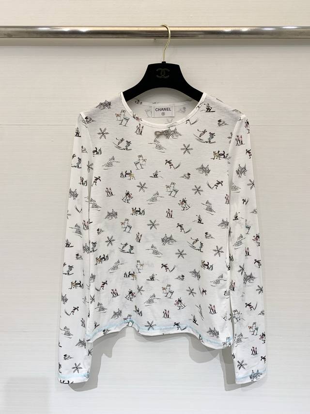 Chanel 25N Ski Collection Coco Neige Print Base Layer Top. Made of soft, stretch