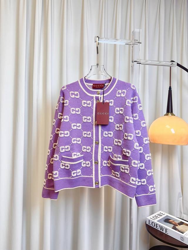 Gucc* New all-over logo wool cardigan, custom-made and knitted wool fabric with
